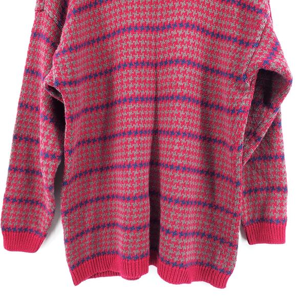 Vintage Maroon Red Granny Houndstooth Stripe Mock Turtleneck Tunic Sweater PL - Picture 9 of 10